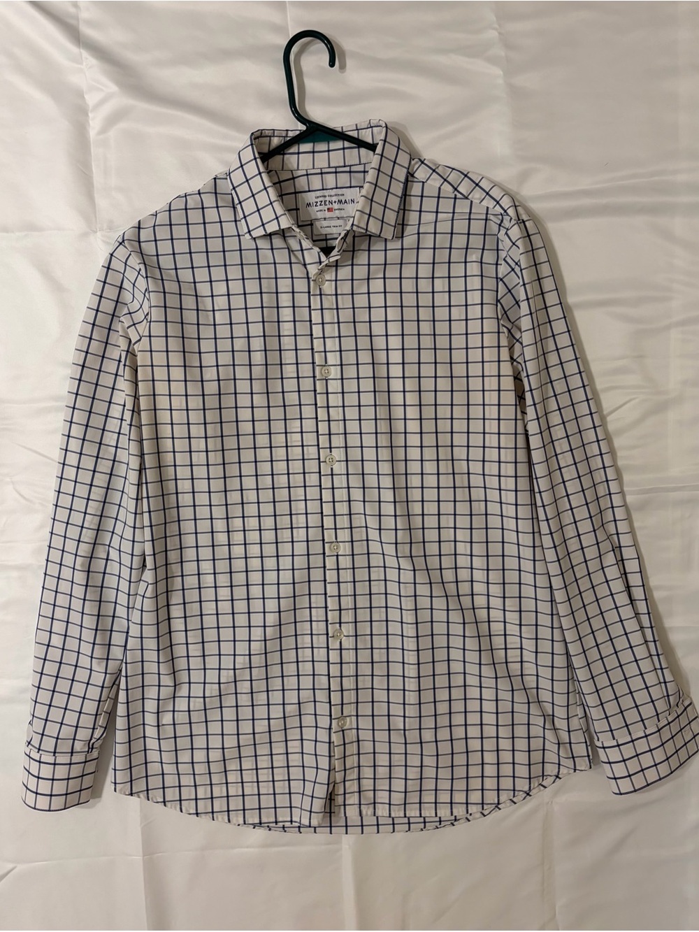 Mizzen+Main White Dress Shirt with Navy Windowpane